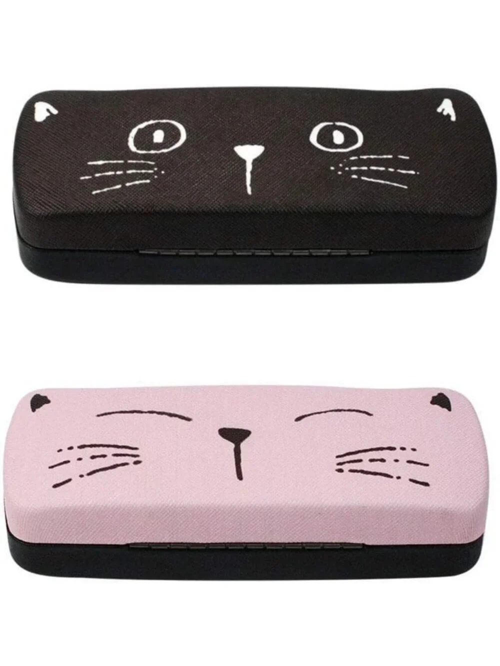 2-Pack Cute Cat Face Eyeglass Cases with Microfiber Cloth - Multi-Color Storage